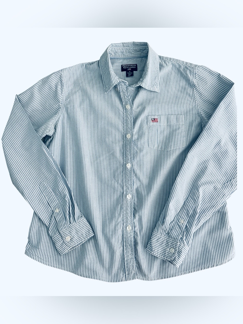 Polo Jeans Co. Ralph Lauren Striped Button-Up Shirt in Light Blue & White Size M